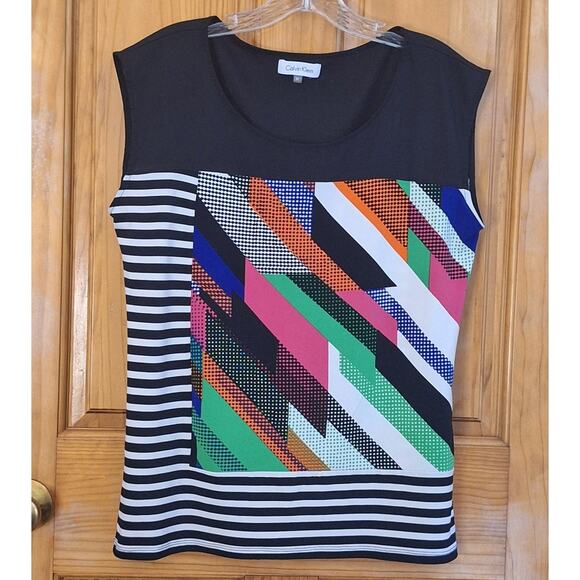 Calvin Klein Shirt Women's Medium Sleeveless 80s Colorful Fun Geometric Colorful - Picture 1 of 6